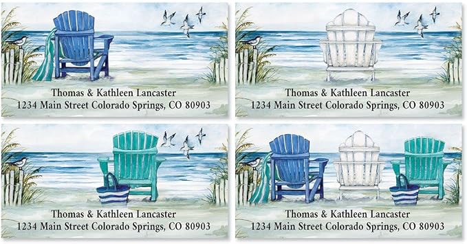 Colorful Images Personalized Address Labels by Susan Winget | By the Sea Beach, 144 Count, Self-Adhesive, Flat-Sheet, Address Box Labels, 4 Designs