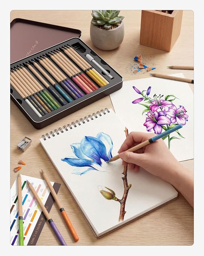 JusArt 24 Oil-Based Colored Pencils – Soft Core, Durable, Vibrant | Ultra-Smooth Oil Pastel Pencils for Adult Coloring, Portrait, Sketching, Landscape. Professional Drawing Pencils for Artists