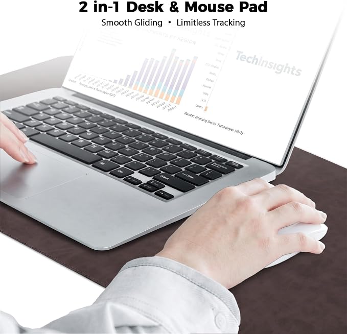 CHEERYGOO Faux Leather Desk Mat - Waterproof Mouse Pad, Non-Slip PU Leather Blotter, Writing Surface for Office and Home 47"x17" XXL Dark Coffee
