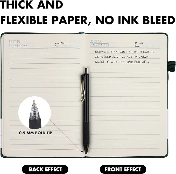 Aodaer 12 Set Lined Notebook Journals with Pens A5 Notebooks 100 GSM College Ruled Hardcover Notebook PU Leather Notepad with Pen Holder for Office School, 5.7 x 8.3 Inches, Dark Green