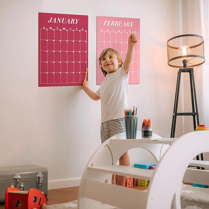 Fullhawl Undated Wall Calendar, Colorful, 12 Pcs | for Classroom Office Home, Dry Erase Reusable Design, 16''x12'' Large Size, Undated Yearly, Back to School Christmas Supplies