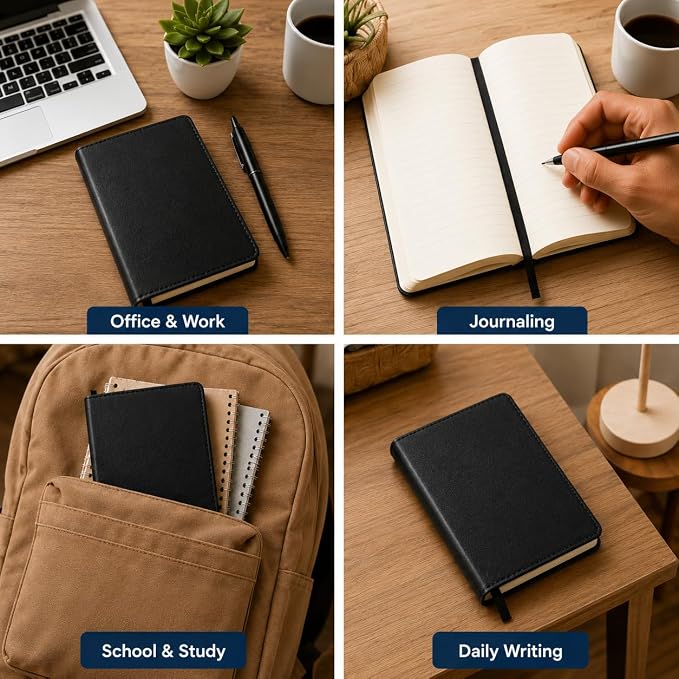 WORLD TRAVELER Lined Journal Notebook Faux Leather with Ribbon Bookmark | Ruled Ivory Pages with Soft Faux Leather Cover and Ribbon Bookmark