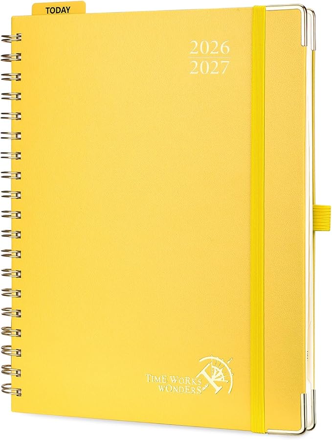 POPRUN 2026-2027 Weekly Planner 10" x 8"Weekly and Monthly Planner Calendar | Jul 2026 - Jun 2027，Daily Agenda Book & Appointment Book with Hourly Schedule, Tabs, Hardcover- Light Yellow