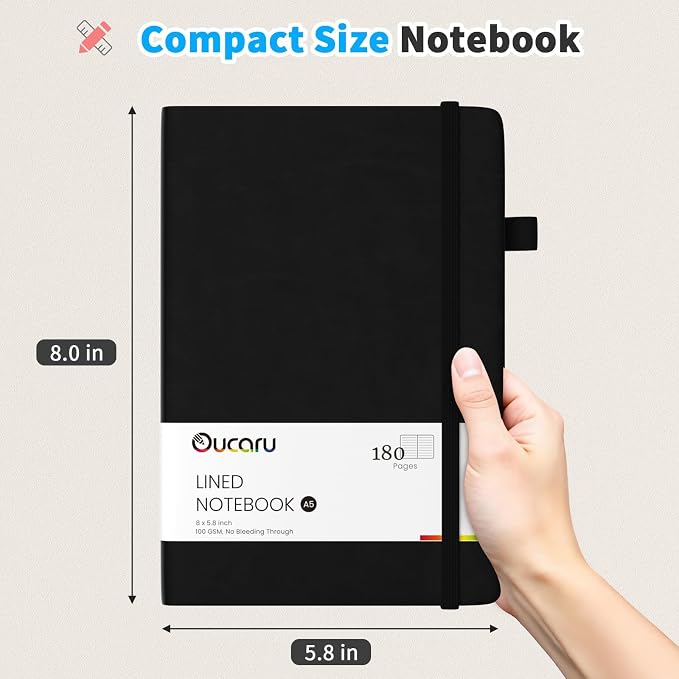 Oucaru Lined Journal Notebook, 4 Pack, 180 Pages, A5 Journals for Writing, 100 GSM Thick Paper, Small Notebooks Daily Journal for Women Men Work, Business, School, Travel Supplies