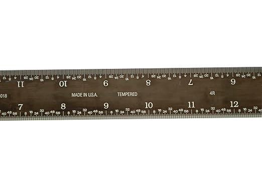 PEC Tools 18" Rigid Machinist Rule, Stainless Steel Ruler with Black Chrome Finish, High-Contrast Easy to Read, 4R Graduaction (1/8", 1/16", 1/32", 1/64"), Made in USA