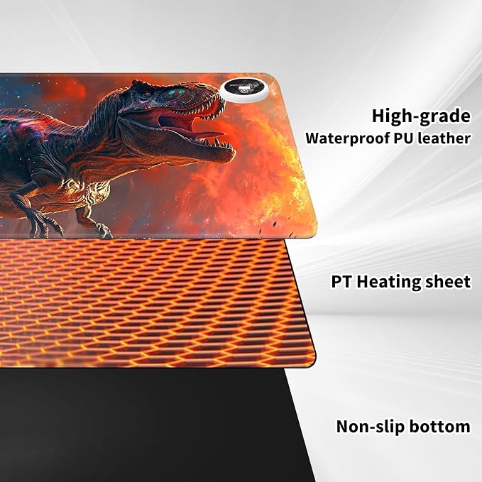 Warm Desk Pad,Heated Desk Pad,Office Mat,3 Heating Levels & 3 Hours Auto Shut-Off,31.5"*13" Gaming Mouse Laptop Keyboard Leather Desk Mat,Dinosaur Glitter Sunset