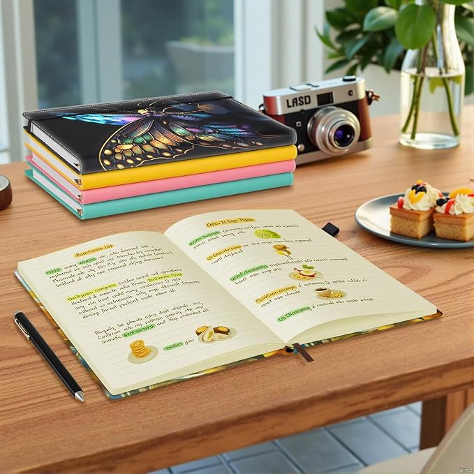 Hardcover Executive Notebooks, A5 PU Leather Lined Journal Notebook, 200 Pages Thick Paper Subject Notebooks for School,Work,Home Writing Business Notebook, Diary Book, Colorful Butterflies