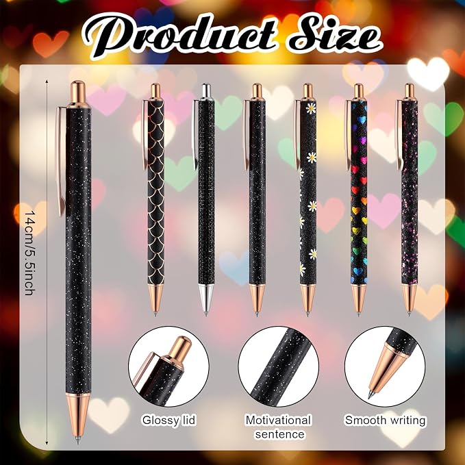 12 Set Cute Mini Notebook and Fancy Pen Gift Set for Women 6 Mini Glitter Pocket Notepad 6 Cute Sparkly Glitter Pen for Girl Office First Day of School Mother's Day Christmas Graduation(Black)