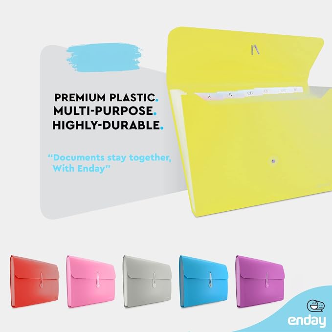 Accordion File Organizer Green, 7 Pocket Expanding File and Cover Folder with Labels, Plastic Portable Desktop Letter A4 Paper, Also Available in Red, Blue, Purple, Pink, Grey, 1 Pc – By Enday