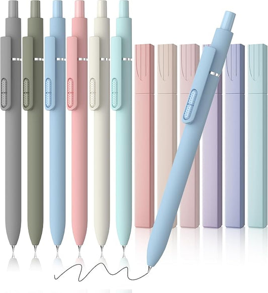 6 Pcs Fidget Pens & 6 Highlighters, 0.7mm Black Ink Quick-Drying | 0.7mm Fine Point, Smooth Writing, Long-Lasting Ink, Stress Relief Pens for Journaling, School Office, Gift for Women Men