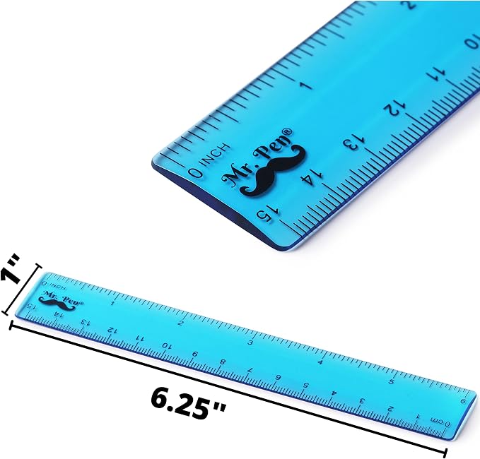 Mr. Pen- Plastic Rulers, 6 Inch, 6 Pack, Assorted Colors | Scratch-Resistant Design with Inches and Centimeters, Durable Small Transplant Rulers for Crafting Office & School