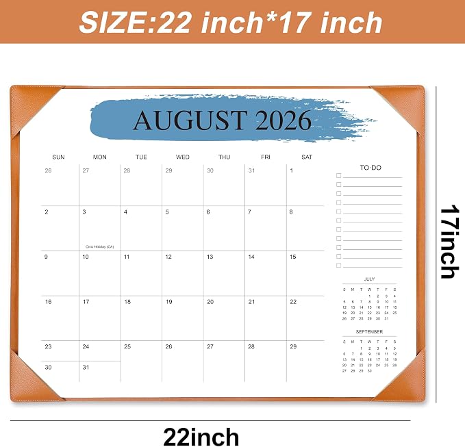 Desk Calendar 2026-2027 with Desktop Mat （22" x 17"）– Jul. 2026 - Dec. 2027 (Brown)