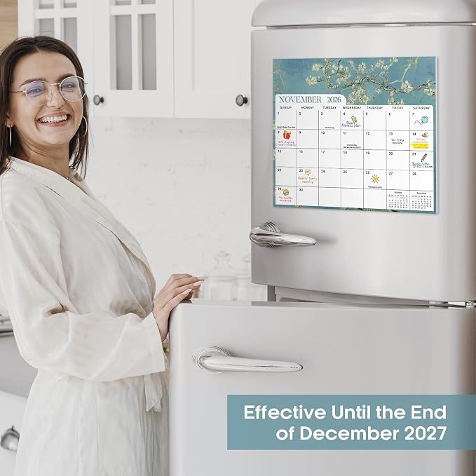 Aesthetic 2026-2027 Magnetic Calendar for Refrigerator, 21-Month Fridge Calendar Magnet from April 2026 to December 2027, Easy Organizing, Van Gogh