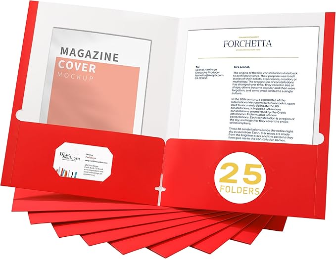 Zzrywuty File folders with Pockets,Red Two folders for documents,25 Pack Paper Folders with Card Slot,Letter Size,School Students,Business,Home and Office Workers