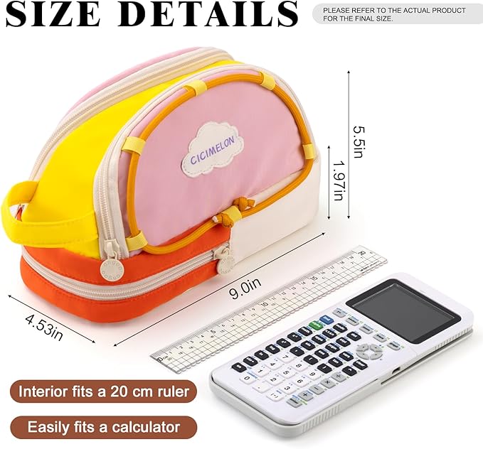 CICIMELON Large Capacity Pencil Case, Cute Aesthetic Pencil Pouch with 3 Compartments, Big Pencil Bag Organizer for School Supplies, Pen Holder for Kids, Girls, Boys, Students