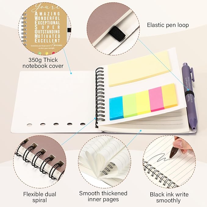 Jetec 20 Pcs/10 Sets Back to School Teacher Gifts Motivational Spiral Notebook with Sticky Notes Pen Bulk Inspirational Journals Thank You Gift for Employee Coworker Birthday Party (Morandi Earth)