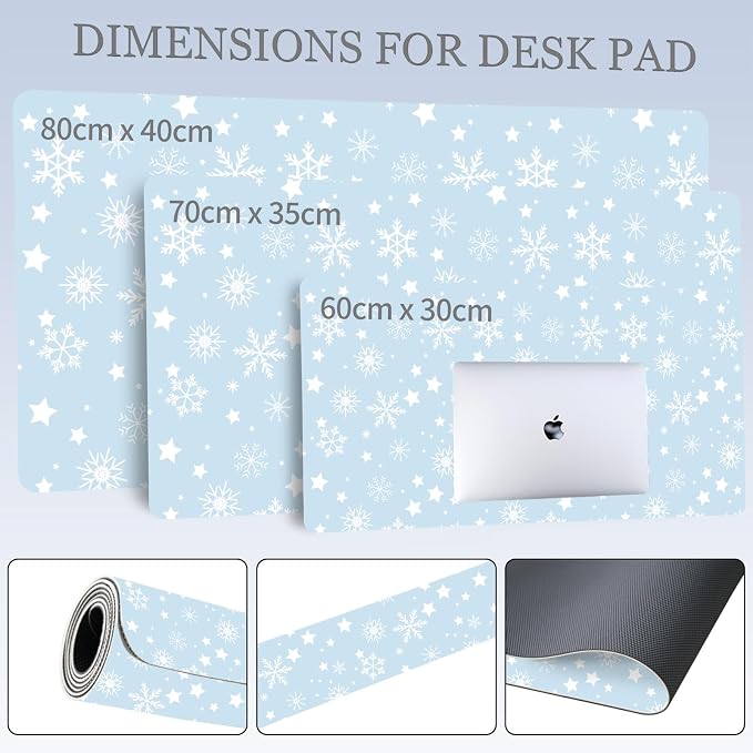 Winter Snowflake Leather Desk Mat Extended Gaming Mouse Pad | Non-slip Large Writing Pad Laptop Blotter Computer Keyboard Mat | Cute Blue Desk Protector for Home Office 31.5" x 15.7"