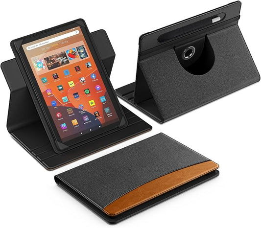 MoKo for Universal 11 inch Android Tablet Case with Pen Holder, Black Brown | Fits All 9.6-11 inch Tablets, Slim 360 Degree Rotating Cover, Multi-Angle Stand, Front Pocket, No fit iPad/NO back opening