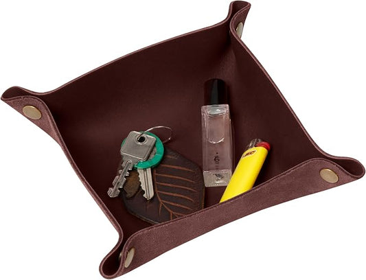 Genuine Leather Valet Tray | Desk Organizer | Catchall | Full Grain Leather Tray | Dimensions 6 x 6 x 1.75” Made in the USA