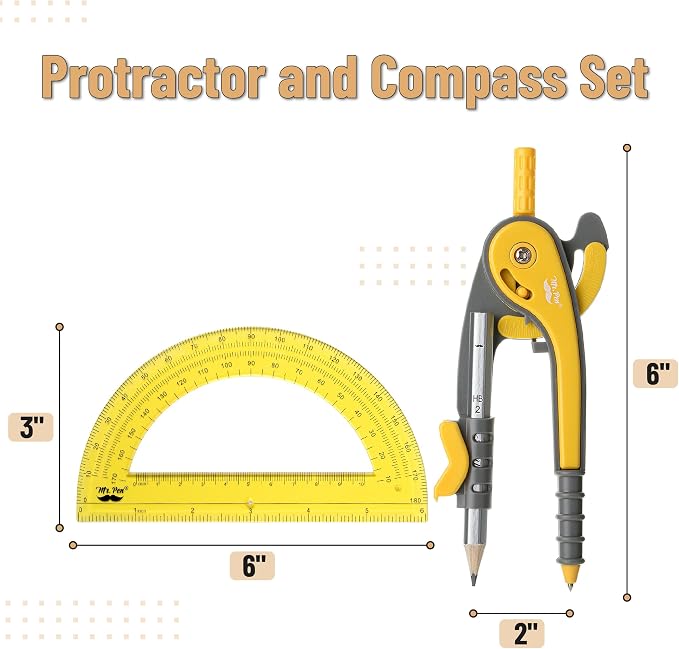 Mr. Pen- Geometry Compass and Protractor Set, 6 Inch Compass | 6 Inch Protractor, Drawing Tool for School, Clear Plastic, Easy Grip, Precision Design for Math, Art, Drafting, Architecture