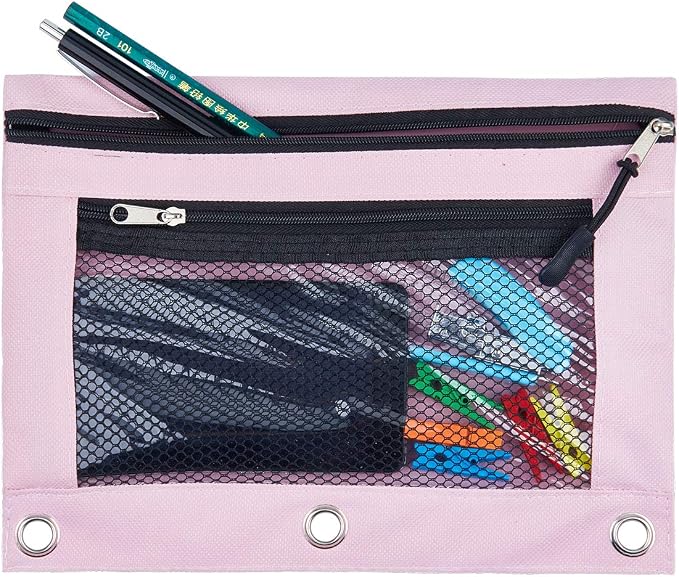 AHOME 3 Ring Binder Pencil Pouchs, Zippered Pencil Pouch Double Pocket Pencil Pouch 3 Ring with Clear Window