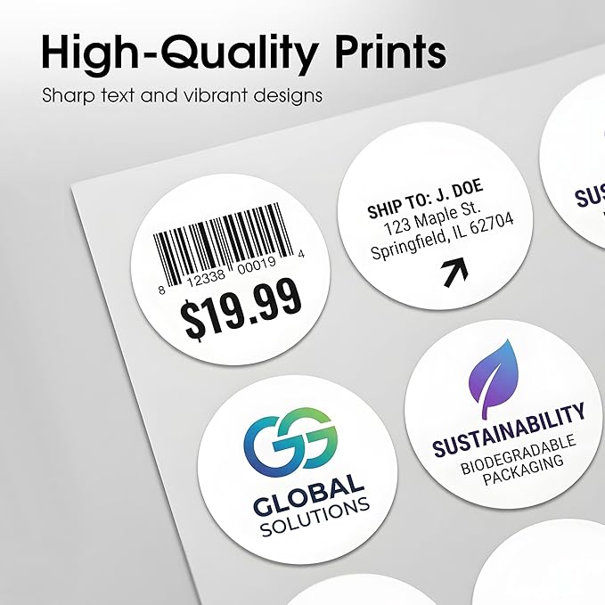 1.5" Printable Round Labels for Laser and Inkjet Printers - 7500 Blank Labels, 250 Sheets for Thank You Stickers, Price Tags, QR Codes, Business Logos - Spartan Industrial Template C003