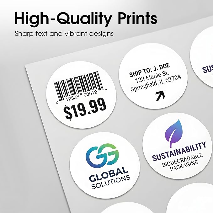 1.5" Printable Round Labels for Laser and Inkjet Printers - 900 Blank Labels, 30 Sheets for Thank You Stickers, Price Tags, QR Codes, Business Logos - Spartan Industrial Template C003