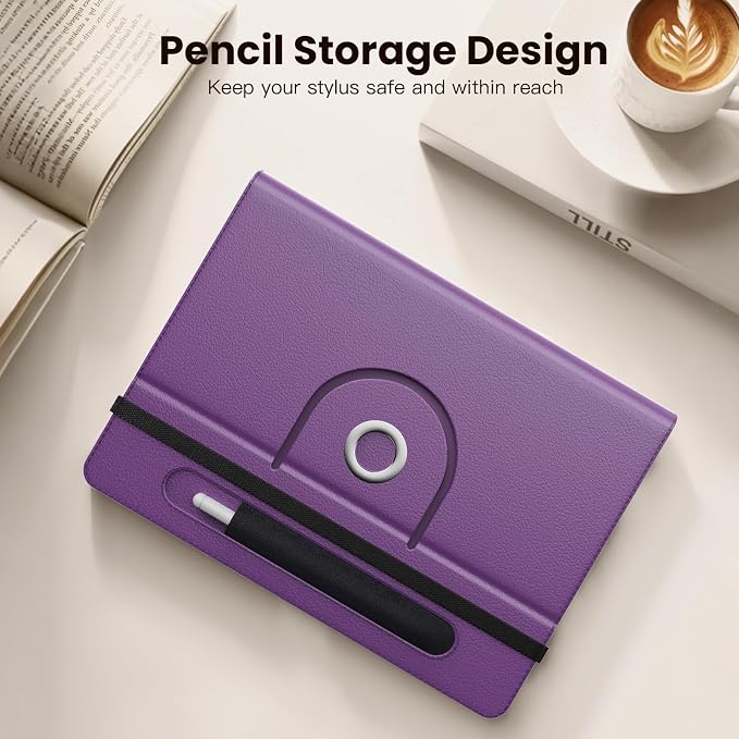MoKo for Universal 11 inch Android Tablet Case with Pen Holder, Purple | Fits All 9.6-11 inch Tablets, Slim 360 Degree Rotating Cover, Multi-Angle Stand, Front Pocket, No fit iPad/NO back opening