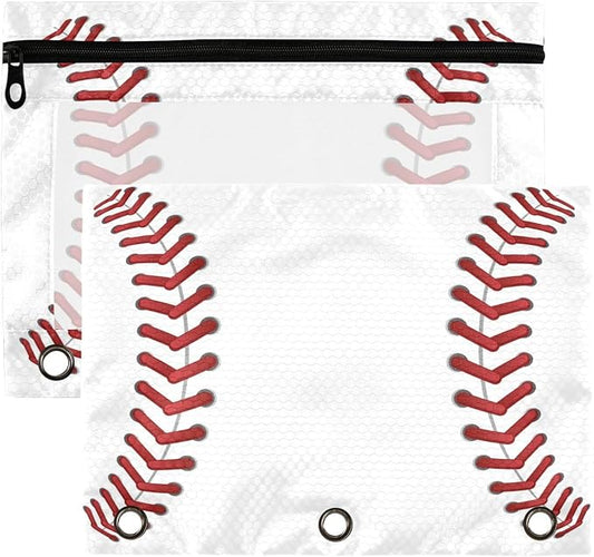 Sport Baseball Print Pencil Pouch Fits standard 3-ring binders, Zipper Binder Pencil Bag with Clear Window for Office 2 Pack