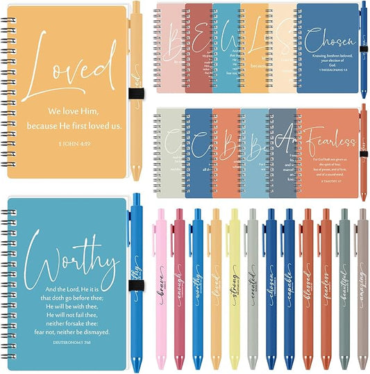 Kosiz 12 Sets Christian Gifts Bulk Christian Notebooks with Pens Inspirational Prayer Journals Bulk A6 Spiral Small Notepads for Women Men Church Members Bible Study Groups (Bright Color)