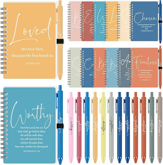 Kosiz 48 Sets Christian Gifts Bulk Christian Notebooks with Pens Inspirational Prayer Journals Bulk A6 Spiral Small Notepads for Women Men Church Members Bible Study Groups (Bright Color)