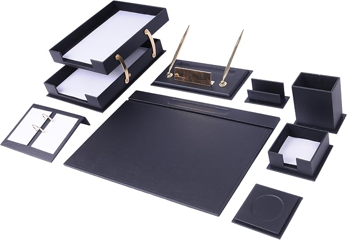Leather Desk Organizer Set, 10-Piece Office Desk Accessories, Executive Desk Set for Professional