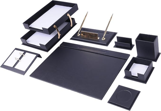 Leather Desk Organizer Set, 10-Piece Office Desk Accessories, Executive Desk Set for Professional