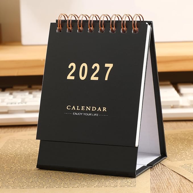 Mini Desk Calendar 2026-2027 - Use July 2026 to Dec 2027 Monthy Small Desktop Calendar 250 GSM Thick Paper Twin-Wire Binding for Home or Office (Black)