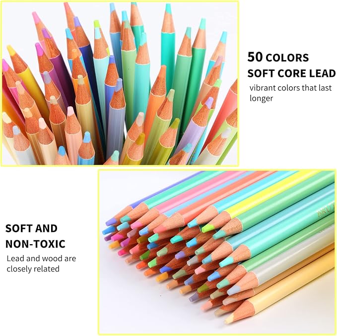 50 Macaron Pastel Colored Pencils, Premium Soft Core Coloring Pencils for Adult Coloring Books, Professional Art Drawing Pencils for Shading Kids Sketching Drawing Beginners…