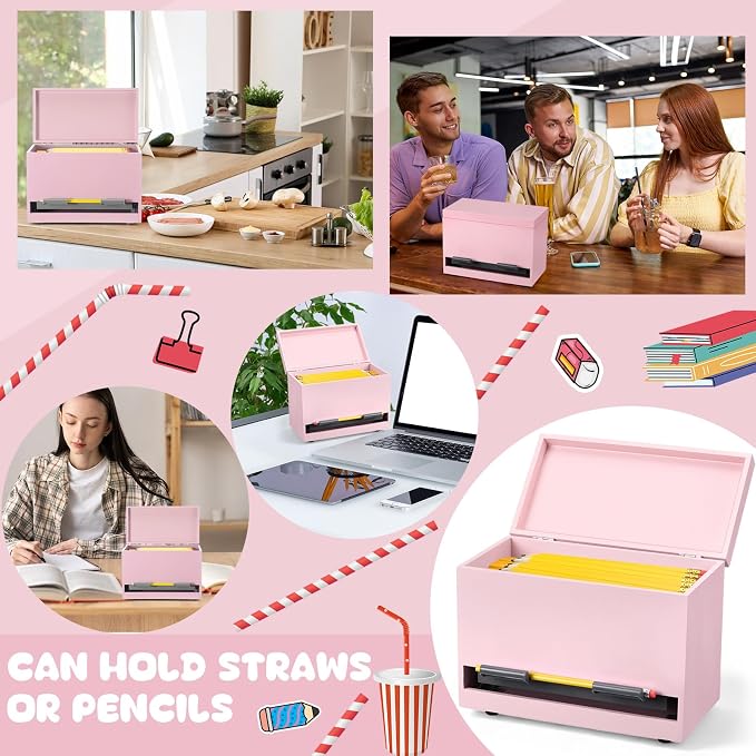 Yalikop 1 Pc Wooden Pencil Dispenser for Classroom Pastel Wood Pencils Holder for up to 200 Pencils Reusable Straw Dispenser for Home Office Teachers Supplies Storage (Classic,Pink)