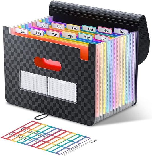 ThinkTex Accordion File Organizer, 12 - Pocket Expanding File Folders | for Receipts, Bills & Taxes Organizer, Portable Letter/A4 Size Document Holder for School, Office, home with Colorful tabs