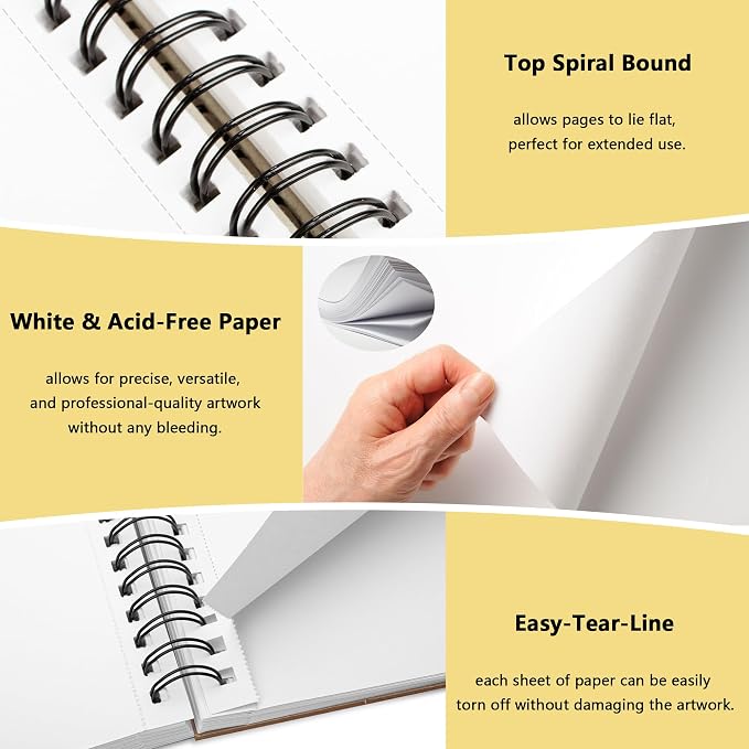 WINNER 9" x 12" Sketch Book 4 Pack, 400 Sheets Spiral Bound Art Sketchbook, 68lb/100gsm White Acid Free Drawing Pad, Sketching Doodling Drawing Writing Sketch Pad, Back to School Art Supplies, Yellow
