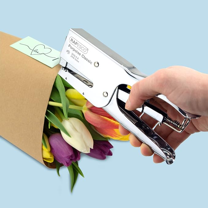 Rapesco 1355A Porpoise Classic Stapling Plier with 10.000 Staples, Type 26 Standard 5/16", 45 Sheet Capacity, Uses Type 26 Standard and Type 24 High-Capacity Staples, All Metal, Powder Blue | 45 Sheet Capacity, Includes 10,000 Type 26/8mm Staples, Powd...