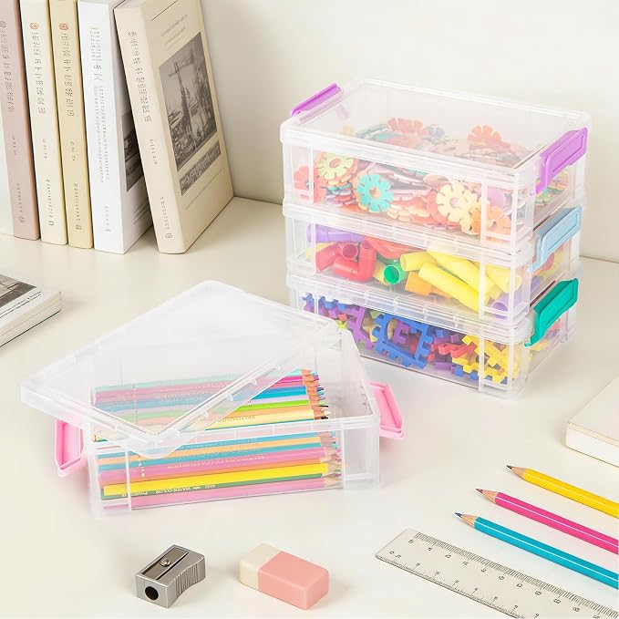 Extra Large Clear Pencil Box for Crayons, Markers, Art Supplies, Plastic Hard Pencil Case with Secure Lid, Stackable Hard Storage Organizer Box for Classroom & Office,Large Size(Green)