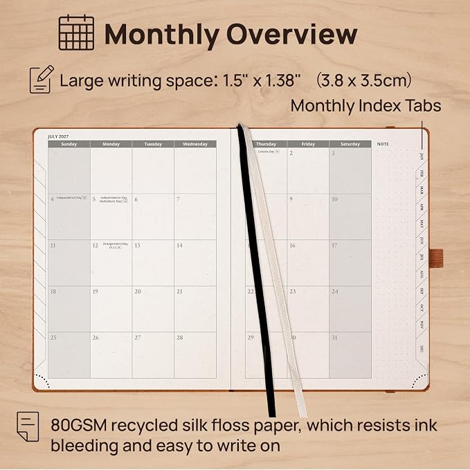 POPRUN 2027 Planner Weekly and Monthly, 6.5" x 8.75" Recycled Paper Calendar, Jan 2027- Dec 2027 Agenda, Daily Appointment Book with Hourly Time Slots, Monthly Tabs, Hardcover, 100 GSM - Black Grey