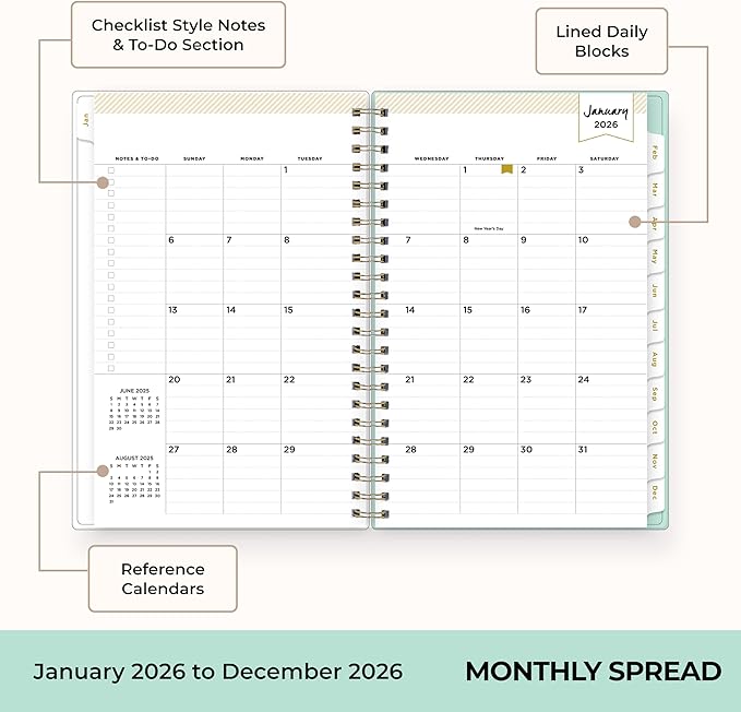 Blue Sky 2026 Weekly & Monthly Planner Calendar, 5"x8", Secret Garden Mint | January 2026 - December 2026, Flexible Cover, Durable Twin Wire Binding, Storage Pocket, Stickers