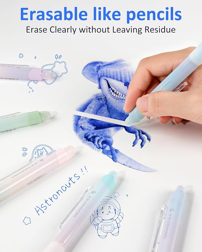 Solati Erasable Pens, 6 Pack Fine Point 0.5mm Blue Erasable Gel Pens with 360°Rotating Erasers, Make Mistakes Disappear, Comfort Grip for Drawing, Writing, Planning, and Crossword Puzzles (Blue Ink)