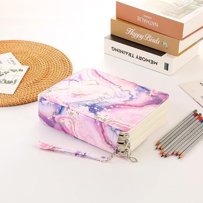 120 Slots Colored Pencil Case Organizer, 3 Layer Bag | Twill Oxford fabric,127 elastic loops,detachable handle,for travel, home storage,drawing tools,creative gifts