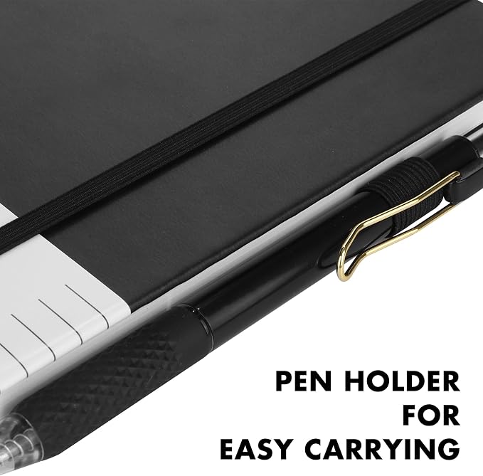 Aodaer 12 Set Lined Notebook Journals with Pens A5 Notebooks 100 GSM College Ruled Hardcover Notebook PU Leather Notepad with Pen Holder for Office School, 5.7 x 8.3 Inches, Black