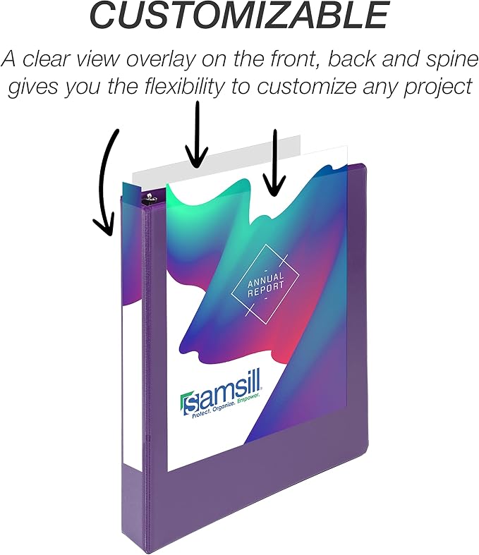 Samsill Durable 1 inch 3 Ring Binder, D Ring Binder, 100% Recycled Chipboard, Purple, 4 Pack
