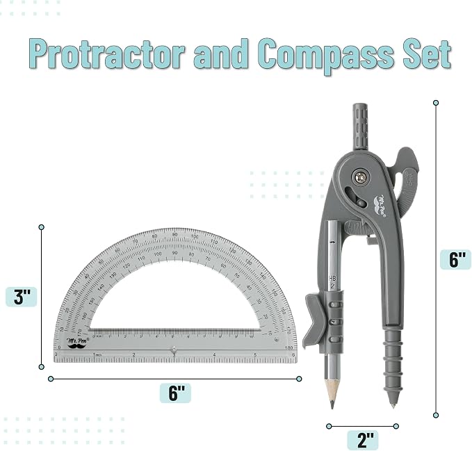 Mr. Pen- Geometry Compass and Protractor Set, 6 Inch Compass | 6 Inch Protractor, Drawing Tool for School, Clear Plastic, Easy Grip, Precision Design for Math, Art, Drafting, Architecture