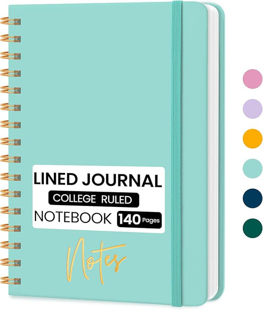 CICPAP Lined Spiral Journal Notebook, A5 College Ruled Notebook for Journaling, Note-Taking, and Daily Planning, Durable Hardcover with an Elegant Design, Seafoam