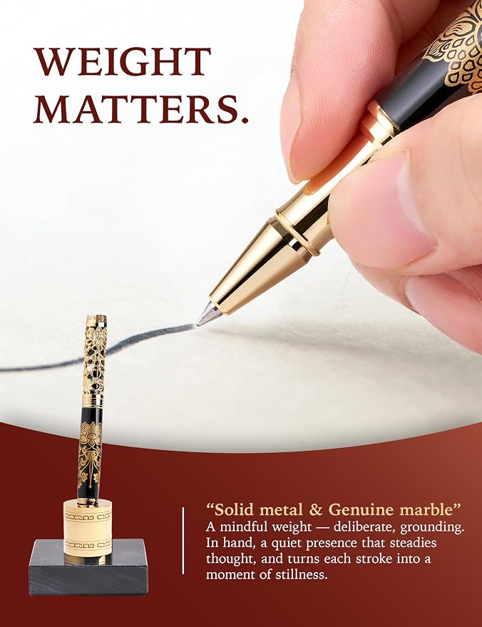 ARTEX Executive Rollerball Pen Sets With Stand - Museum Art Collections - Crafting Timeless Beauty - Luxury Pen Gift & Office Desk Decor, German SCHMIDT refill, Solid Metal & Marble Texture