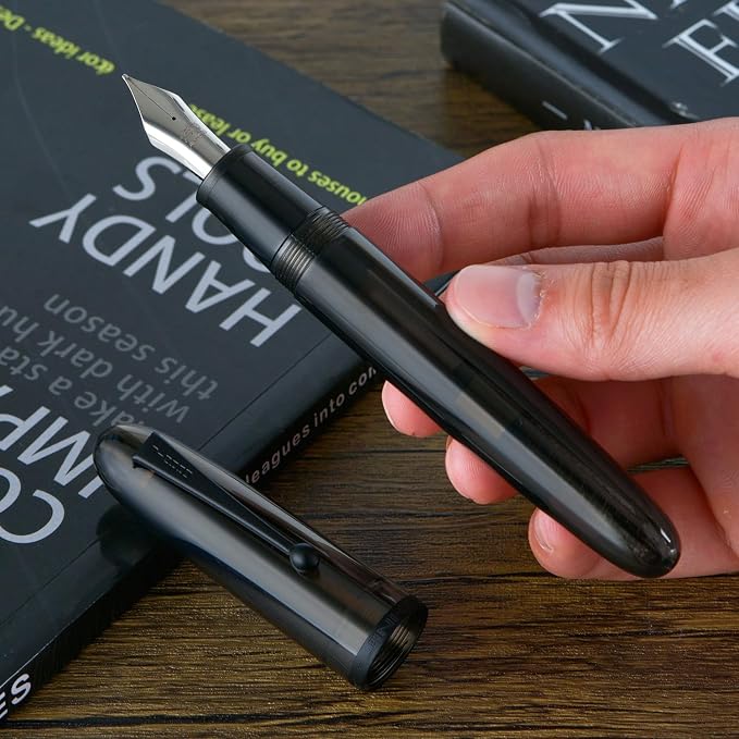 Jinhao 9019 DaDao Series Fountain Pen, Size 8 Extra Fine Nib with Large Ink Converter, Transparent Black Acrylic Design Smooth Writing Pen